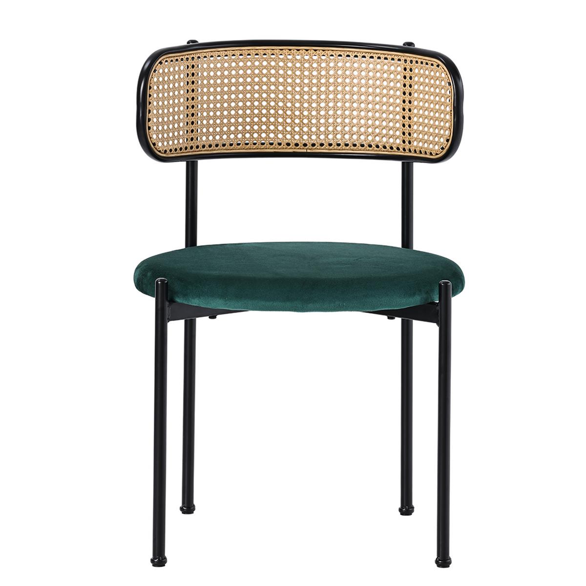 ESSZIMMERSTUHL Set 2er Grün Samt & Rattan Polsterstuhl mit Metallbeinen - Grün, Textil (51/75/51cm) - Urban Meuble