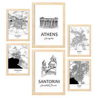 POSTER Set Mit 6 Drucke Von Europa Von Karten In Schwarz Weiß A3 & A4 Rahmen Aus Hellem Holz - Beige, Papier (29/3cm) - Nacnic
