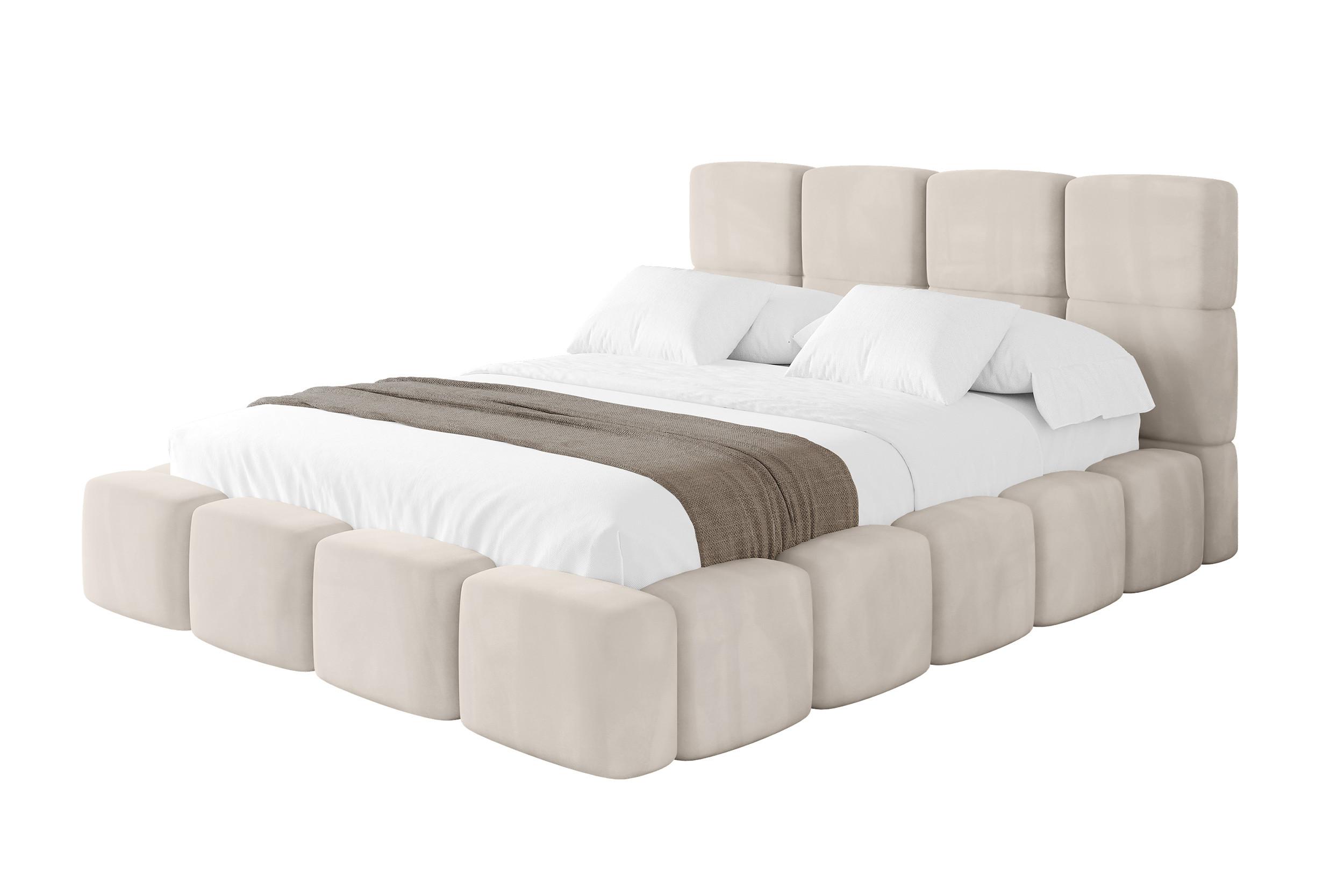 POLSTERBETT mit Bettkasten und Lattenrost, Bett mit Matratze H3/H4, Kopfteil, Boxbett, Doppelbett mit Stauraum - NATA 160x200 Beige - Beige, Holzwerkstoff/Textil (160/200cm) - ALTDECOR