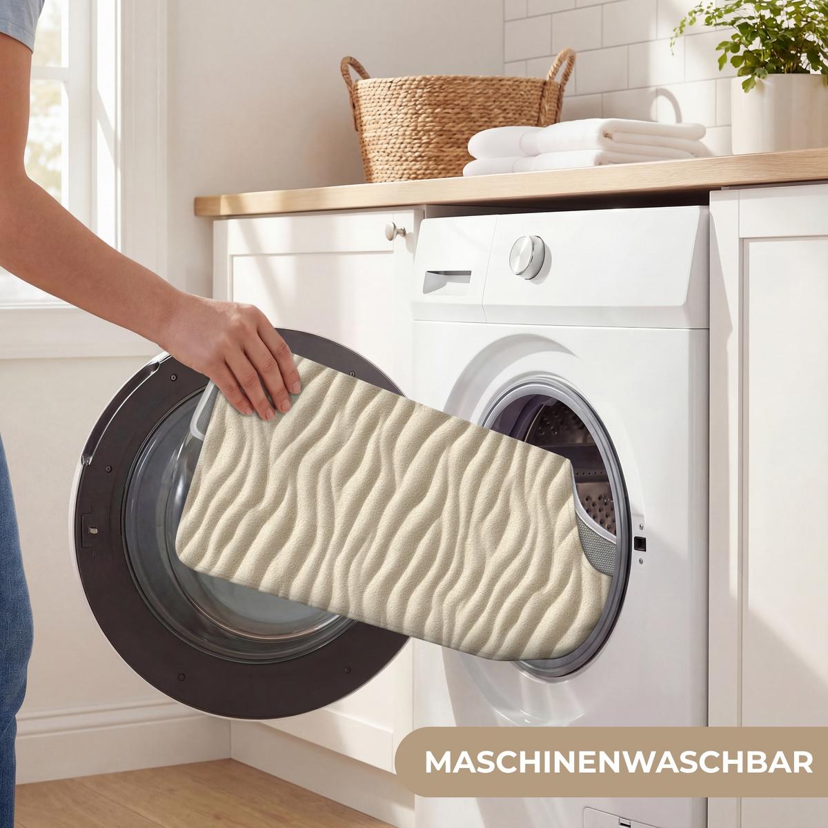 WC-VORLEGER Sand - Wellen - Beige Toilettenvorleger 55x60 cm - Beige, Textil (55/1cm) - OnlyWow