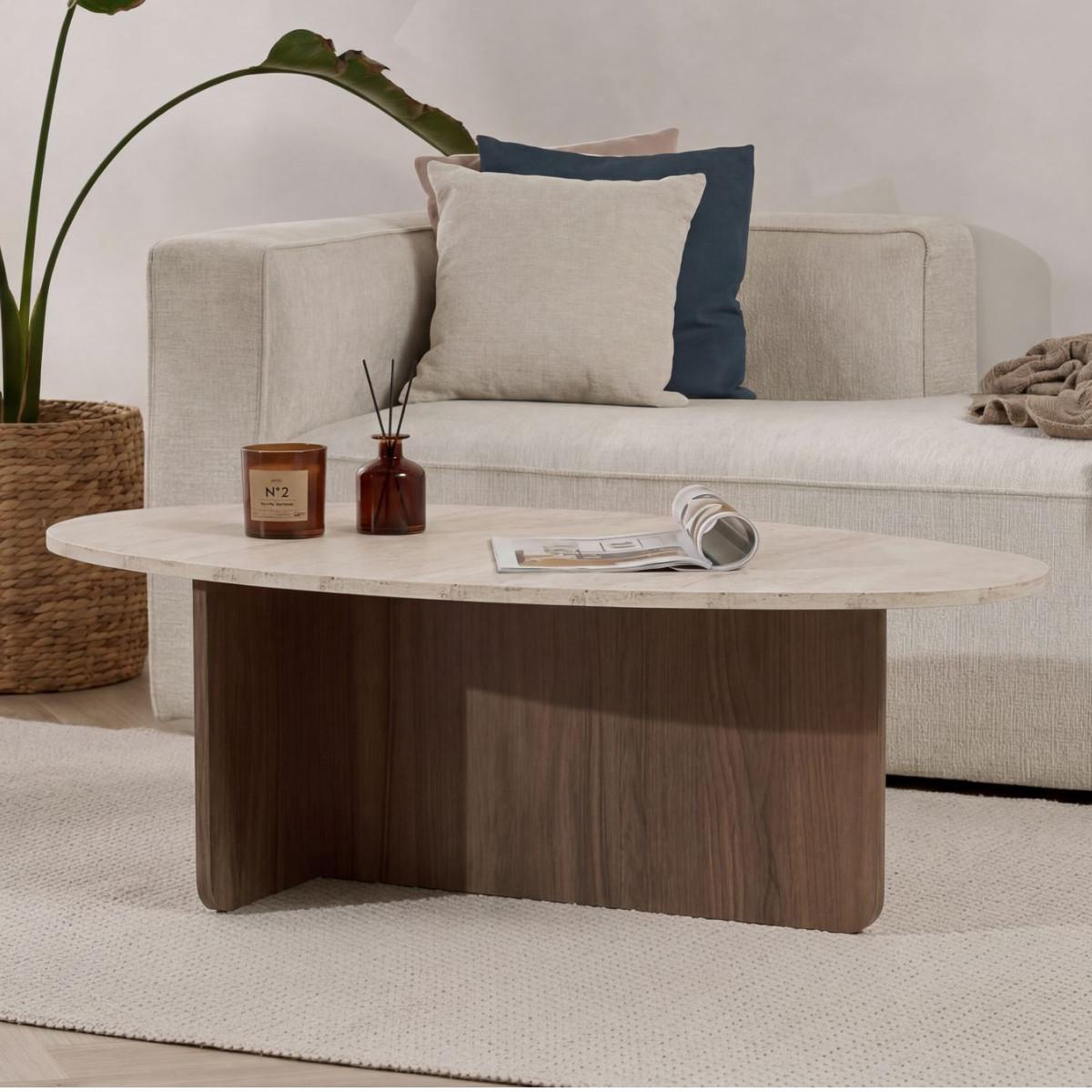 COUCHTISCH mit ovaler Platte L125 cm 65/120/40 cm - Eichefarben, Holzwerkstoff (70/65/40cm) - Calicosy