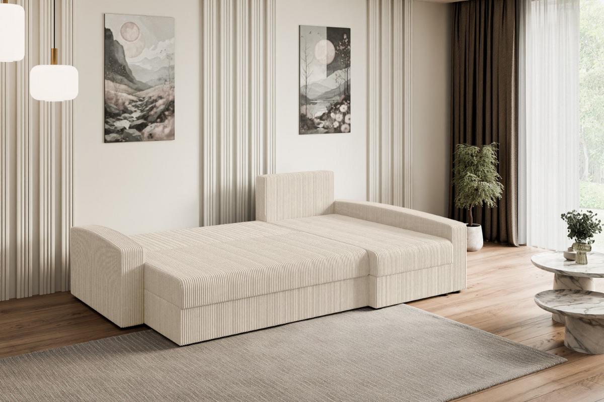 ECKSOFA mit Schlaffunktion und Bettkasten ALESIA-L 231x140x90 cm Beige Cord - Beige/Silberfarben, Holzwerkstoff/Kunststoff (231/140cm) - ALTDECOR