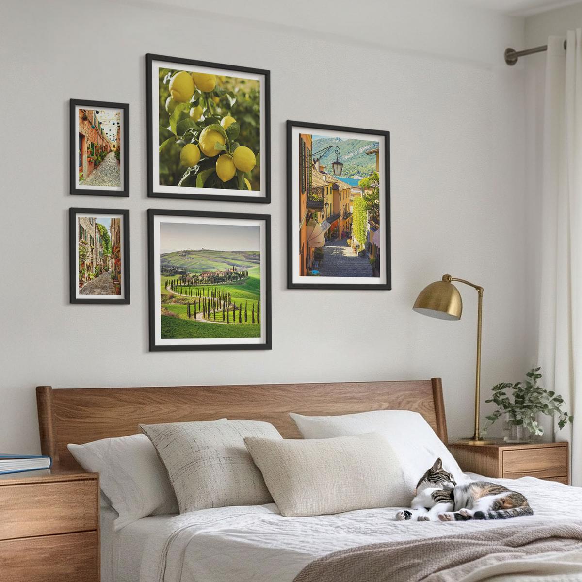 BILDER SET 5er Set - 50x50 cm & 20x30 cm & 40x60 cm Schwarzer Rahmen - Zitat über New Yorker Landschaften - Schwarz, Kunststoff (40/60cm) - TULUP