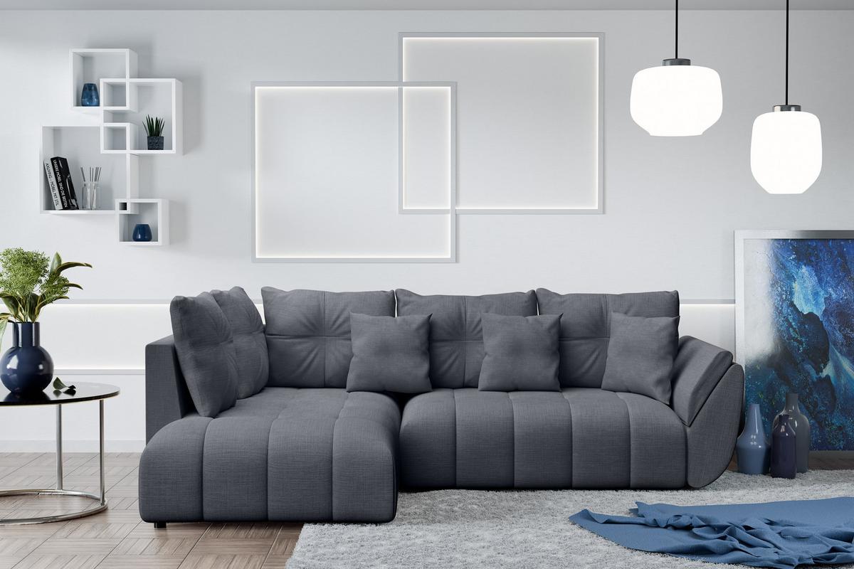 ECKSOFA L Form Corleone Grau 268/192/96 cm mit Schlaffunktion - Schwarz/Grau, Kunststoff/Textil (268/192cm) - AX Living