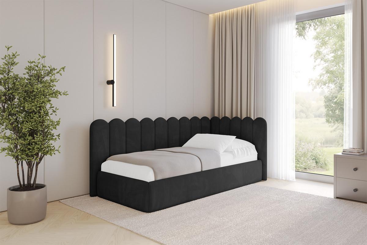 EINZELLBETT Jugendbett mit Bettkasten und Matratze H3/H4, Links - ARTY 100x200 Schwarz - Schwarz, Holzwerkstoff/Textil (100/200cm) - ALTDECOR