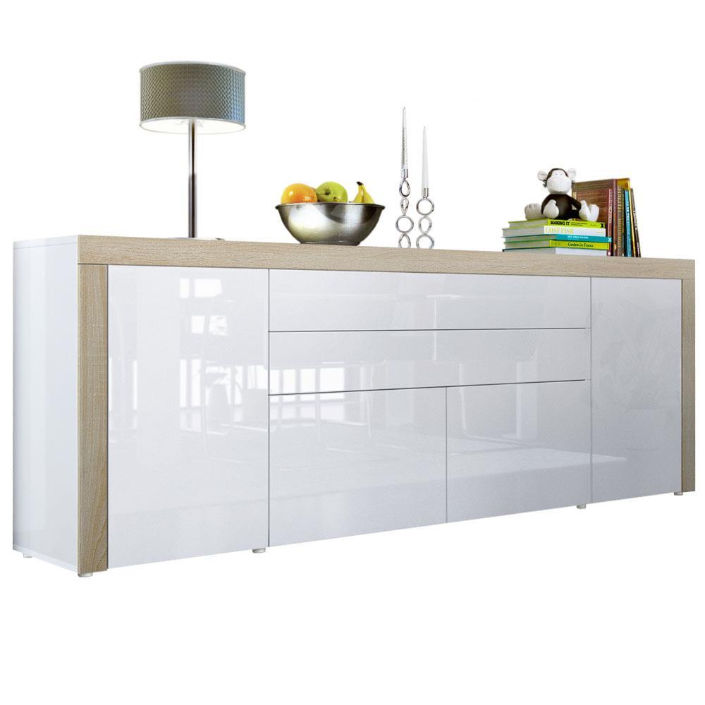 SIDEBOARD La Paz Weiß Hochglanz / Eiche sägerau - Weiß Hochglanz/Beige, Holzwerkstoff (200/72/35cm) - Vladon