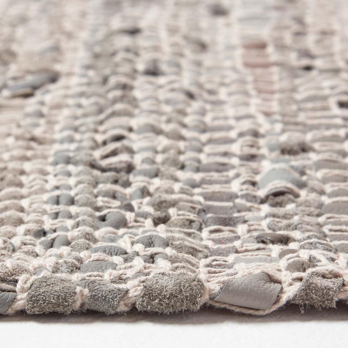 LEDERTEPPICH gewebt mit Rautenmuster 90/150 cm - Grau, Leder (90/150cm) - Homescapes