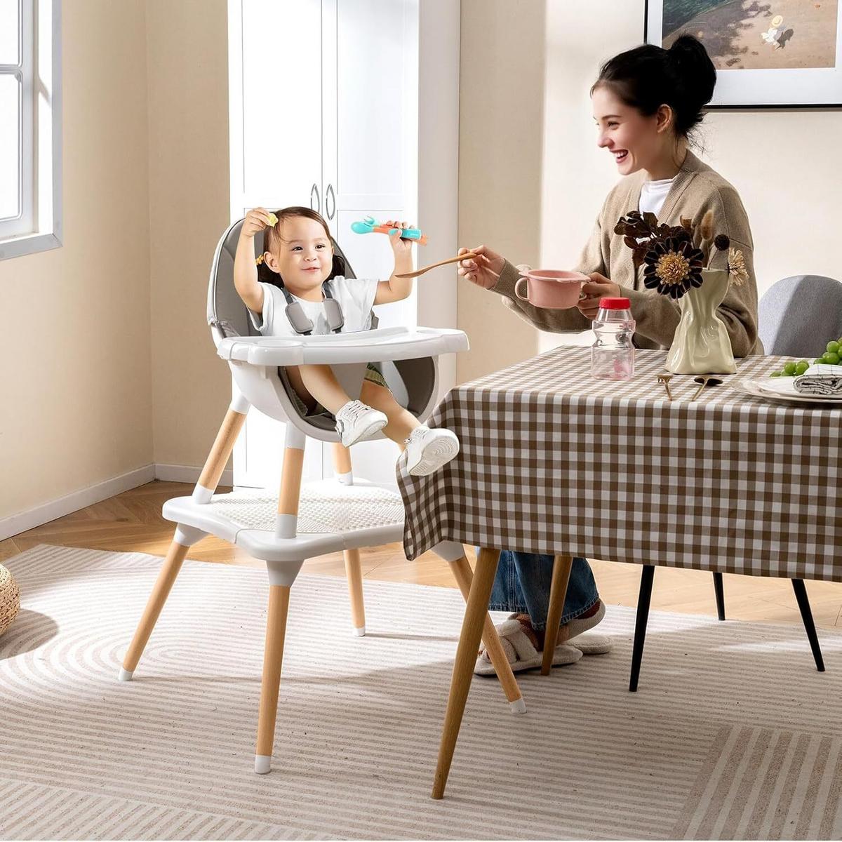 KINDERHOCHSTUHL mit Bausteintisch grau - Grau, Kunststoff (62/100/62cm) - COSTWAY