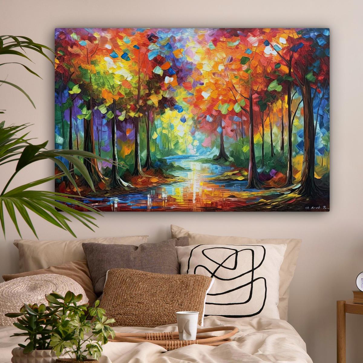 LEINWANDBILD Landschaft - Wald - Farben - Natur Groß 140x90 cm - Multicolor, Textil (140/90cm) - MuchoWow