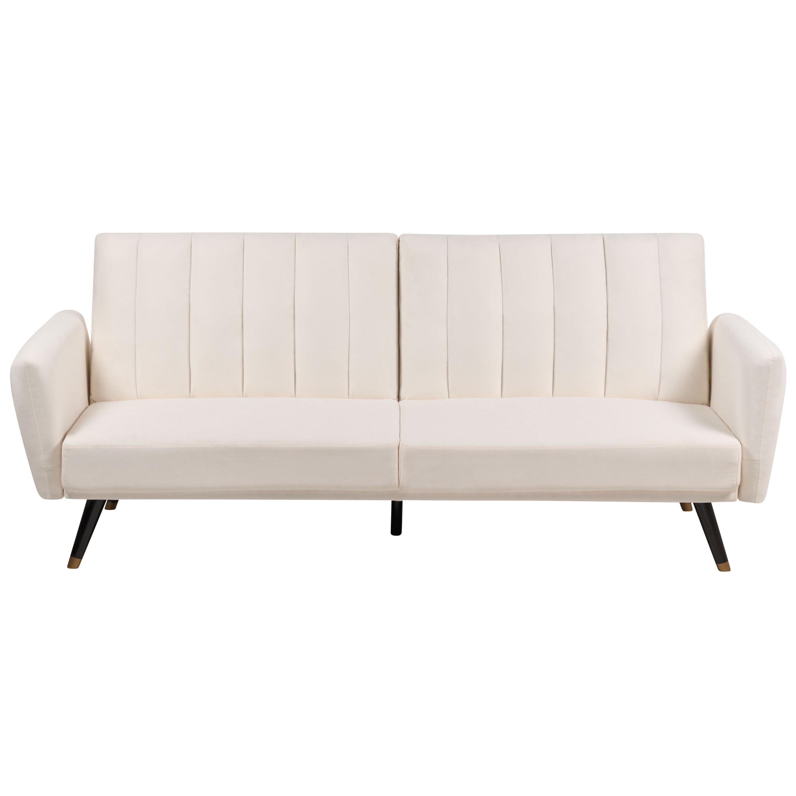 3-SITZER-SCHLAFSOFA Samtstoff hellbeige Vimmerby - Creme, Textil (212/90/80cm) - Beliani