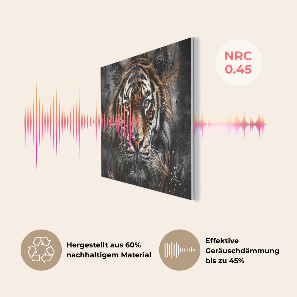 AKUSTIKBILD Tiger - Tiere - Porträt - Luxus - Schwarz Gemälde 80x60 cm - Braun, Kunststoff (80/60/0.9cm) - MuchoWow