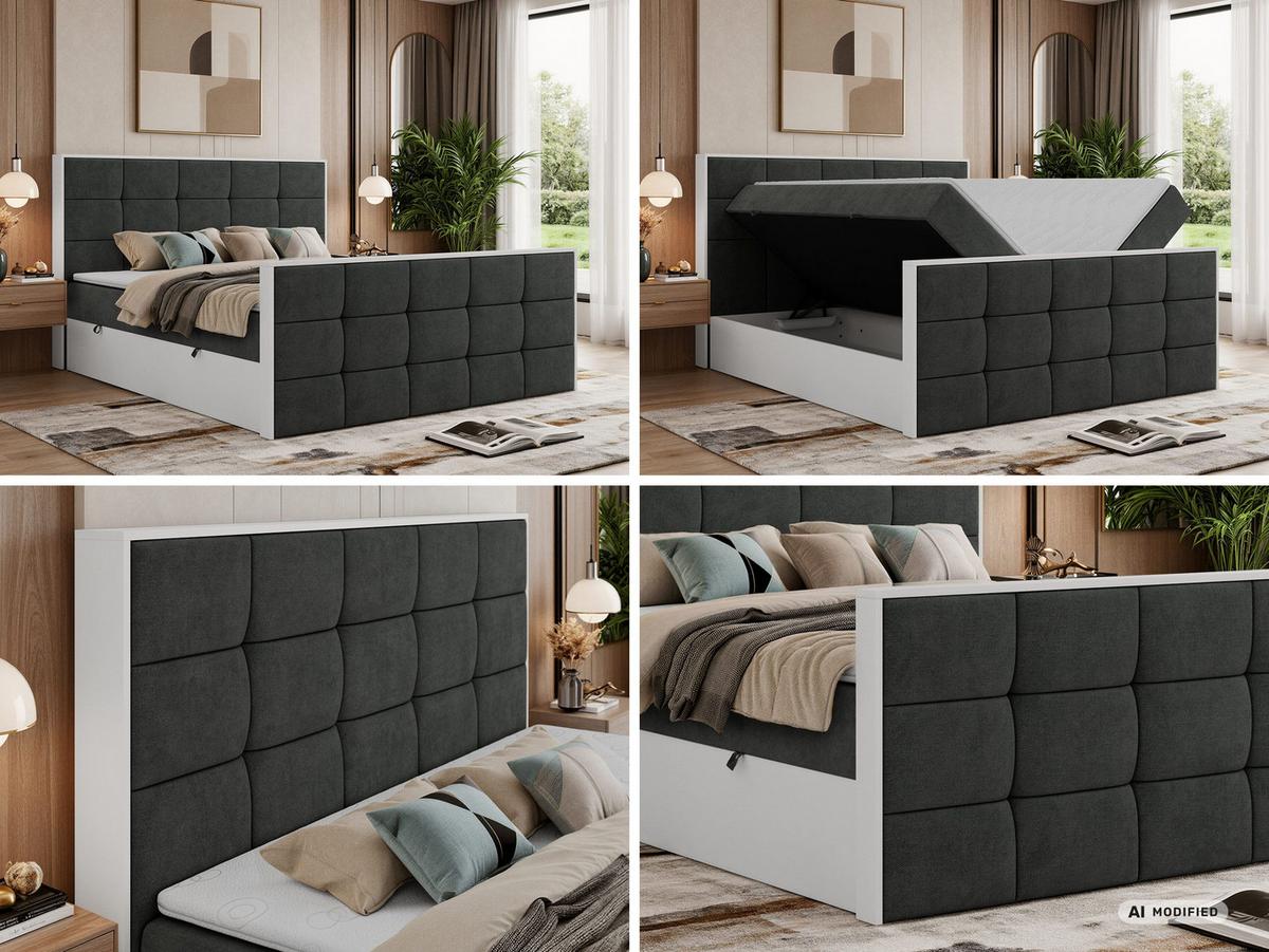 BOXBETT ALVIT DUO 180/200 - Dunkelgrau Stukture - Topper Visco - H4 - Dunkelgrau/Schwarz, Kunststoff/Textil (180/200cm) - MKS
