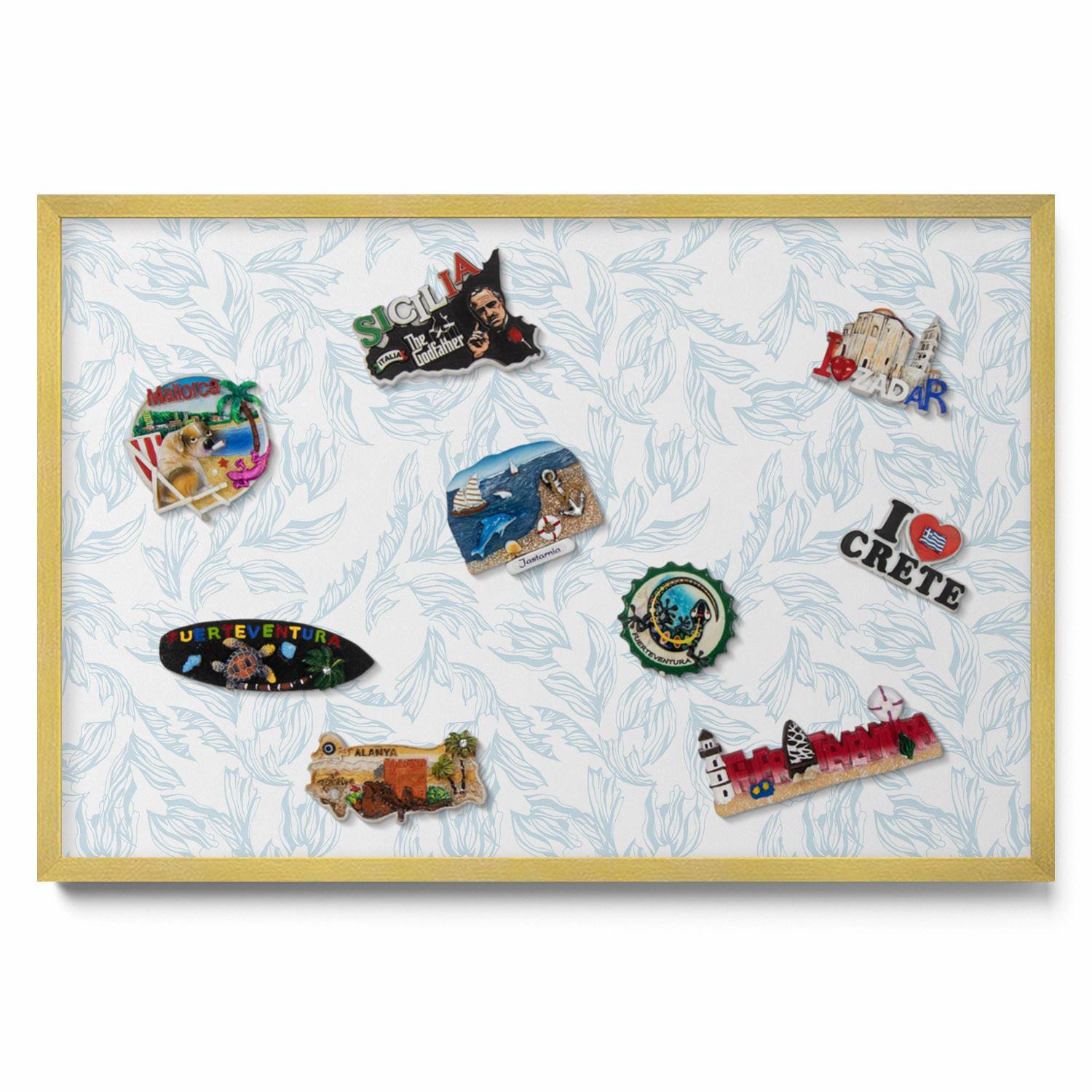 MAGNETTAFEL 60x40 cm Goldener Rahmen Regelmäßiges Blattmuster - Blaugrau, Metall (60/50/0.4cm) - TULUP
