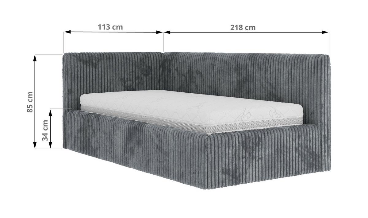 POLSTERBETT TILVO 90/200 - Grau Cord - Multitaschenfederkernmatratze - Rechts - Grau, Textil (200/90cm) - MKS