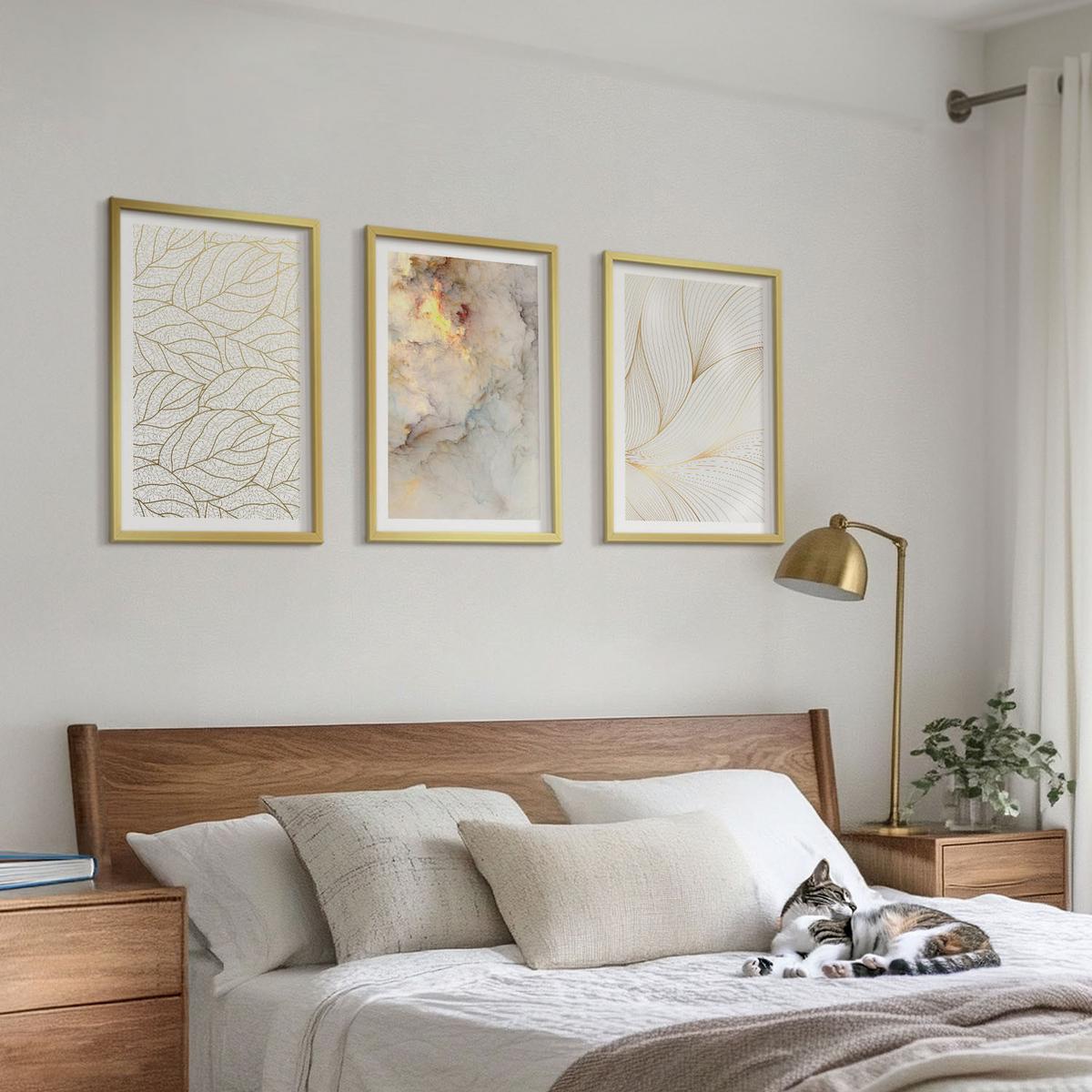 BILDER SET 3er Set - 40x60 cm Goldrahmen - Blättermuster Marmor abstrakt - Goldfarben, Kunststoff (40/60cm) - TULUP