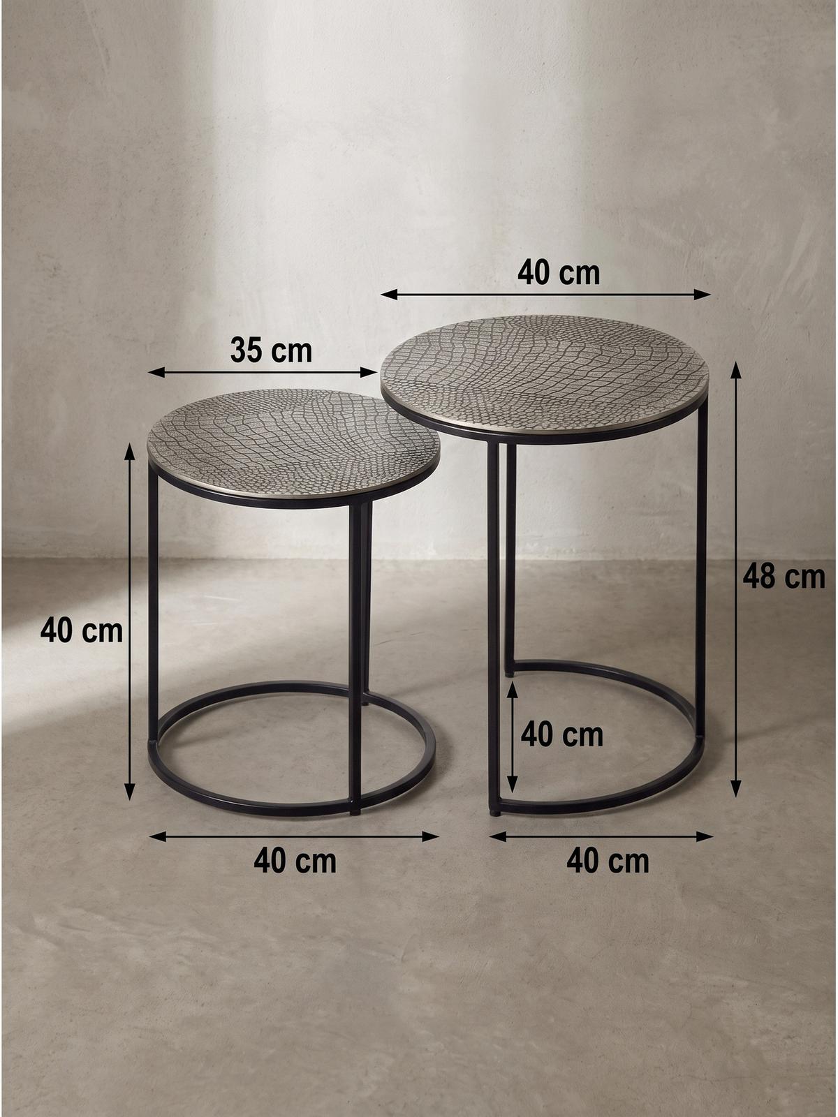 BEISTELLTISCHE 2er-Set VIENNE, Aluminium, handgefertigt, Silber, Ø 40 x 48 cm - Silberfarben/Schwarz, Metall (40/40/48cm) - KADIMA DESIGN