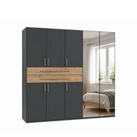 DREHTÜRENSCHRANK B225/H208/T58 cm in Grafit, Kleiderschrank mit 2 Spiegeltüren, 2 großen Schubkästen & Griffen in Eiche Artisan Dekor / 22637 - Graphitfarben/Eiche Artisan, Holzwerkstoff/Kunststoff (225/208/58cm) - luma-home