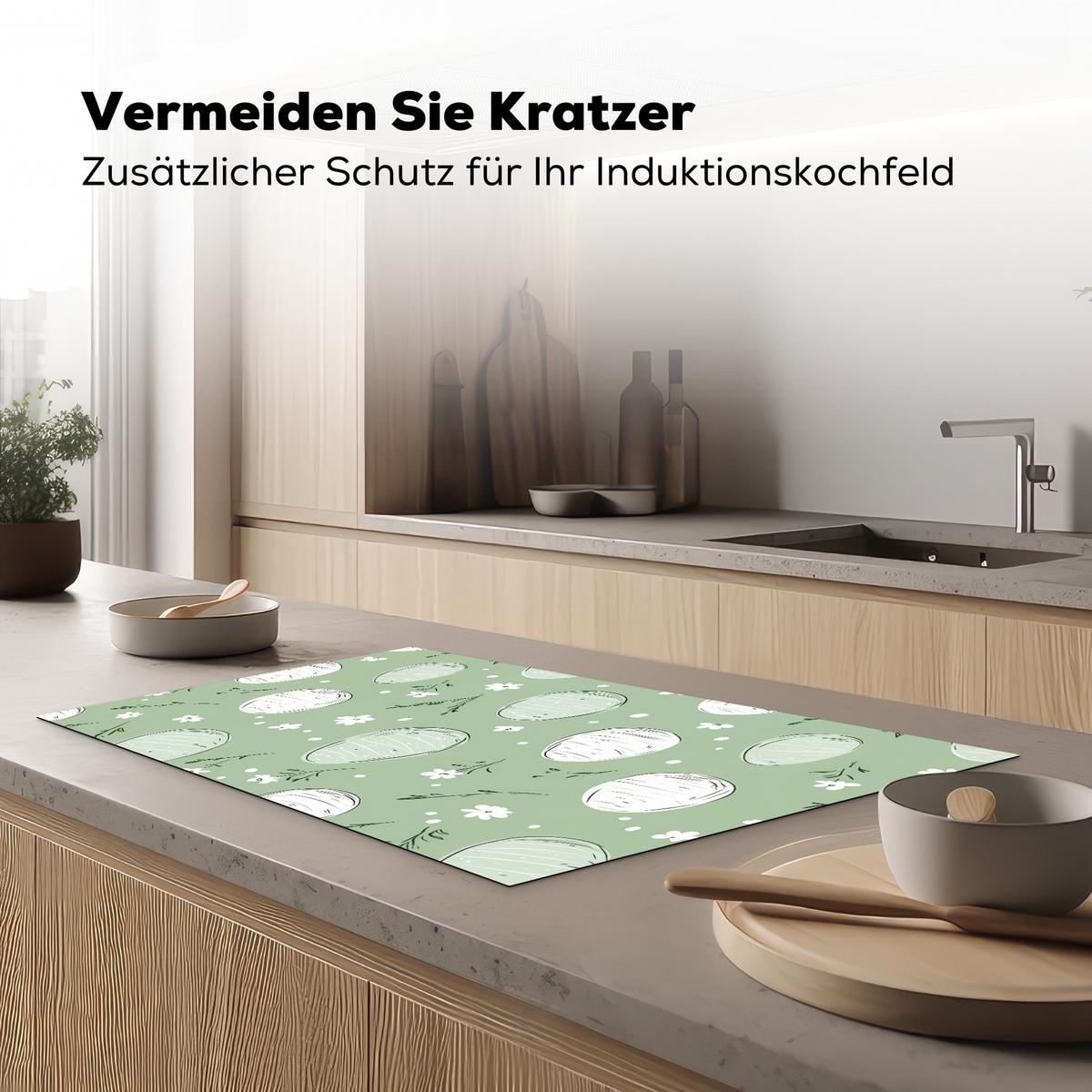HERDABDECKPLATTE Grün - Eier - Muster Induktionsmatte 83x51 cm - Waldgrün, Kunststoff (83/51.5/0.2cm) - MuchoWow