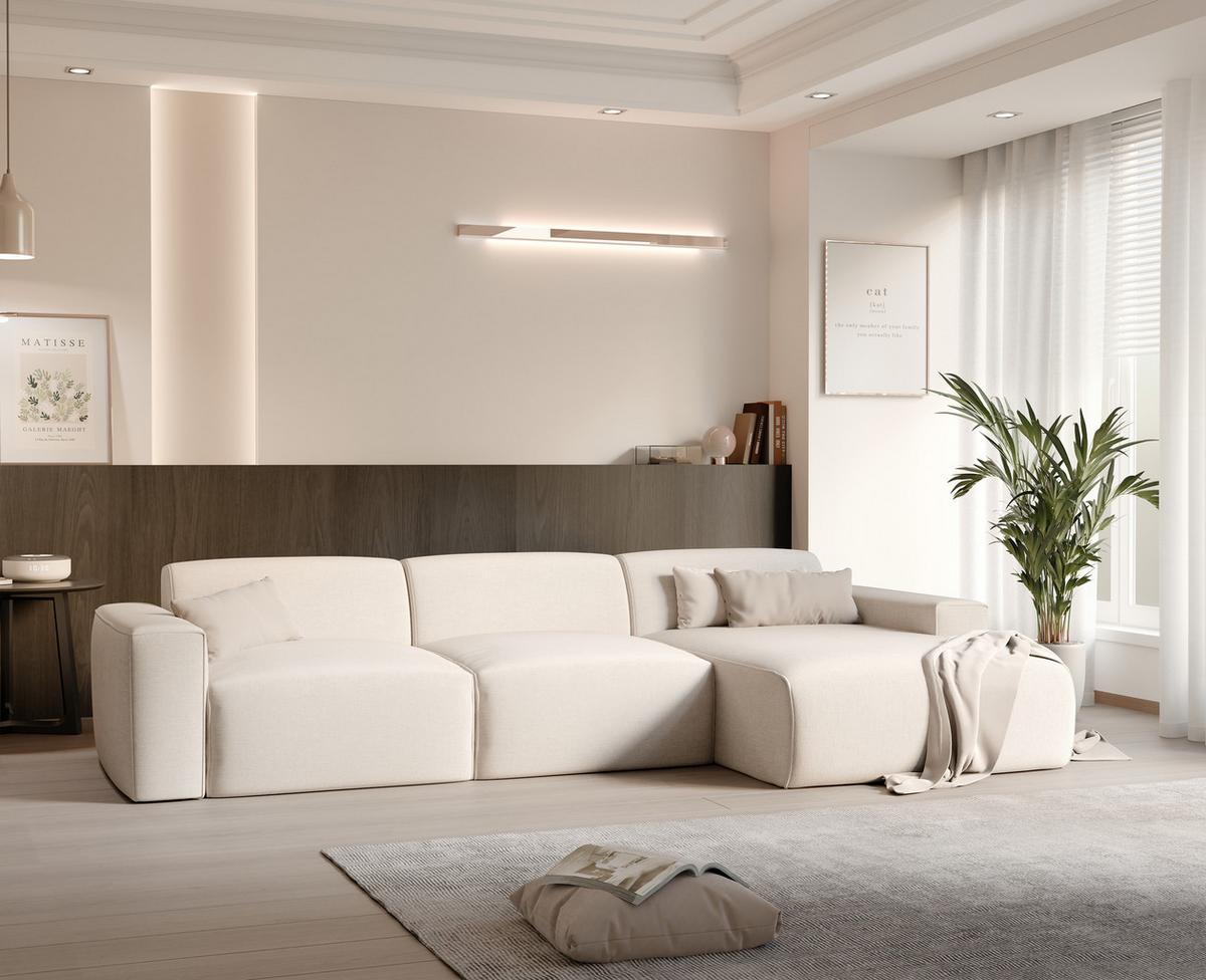 ECKSOFA DOVE Rechts Chenille-Stoff in Beige - Beige, Kunststoff/Textil (313/162cm) - Idohome