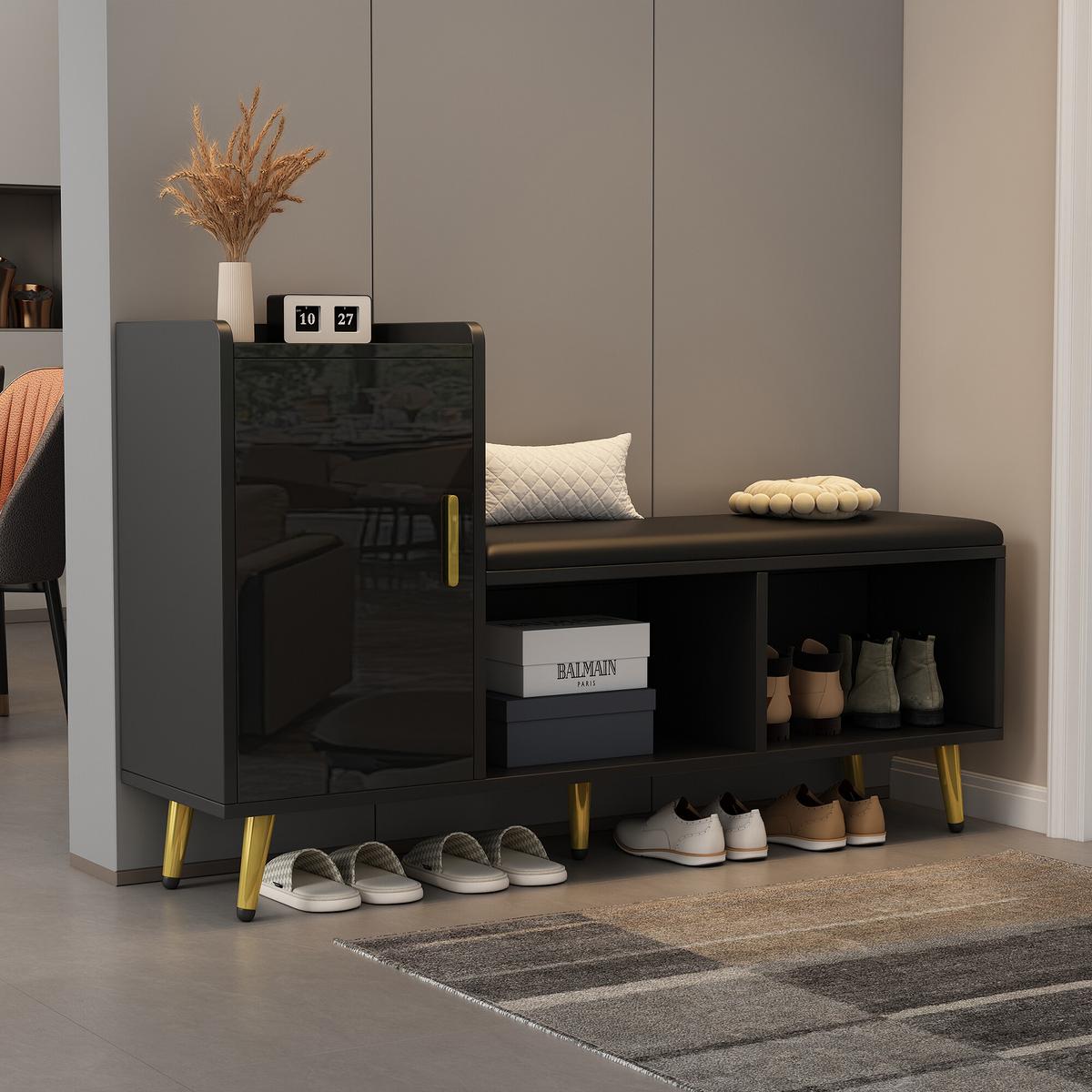 SCHUHSCHRANK Schwarz 120/35/71.5 CM - Schwarz, Holzwerkstoff (35/72/120cm) - Urban Meuble