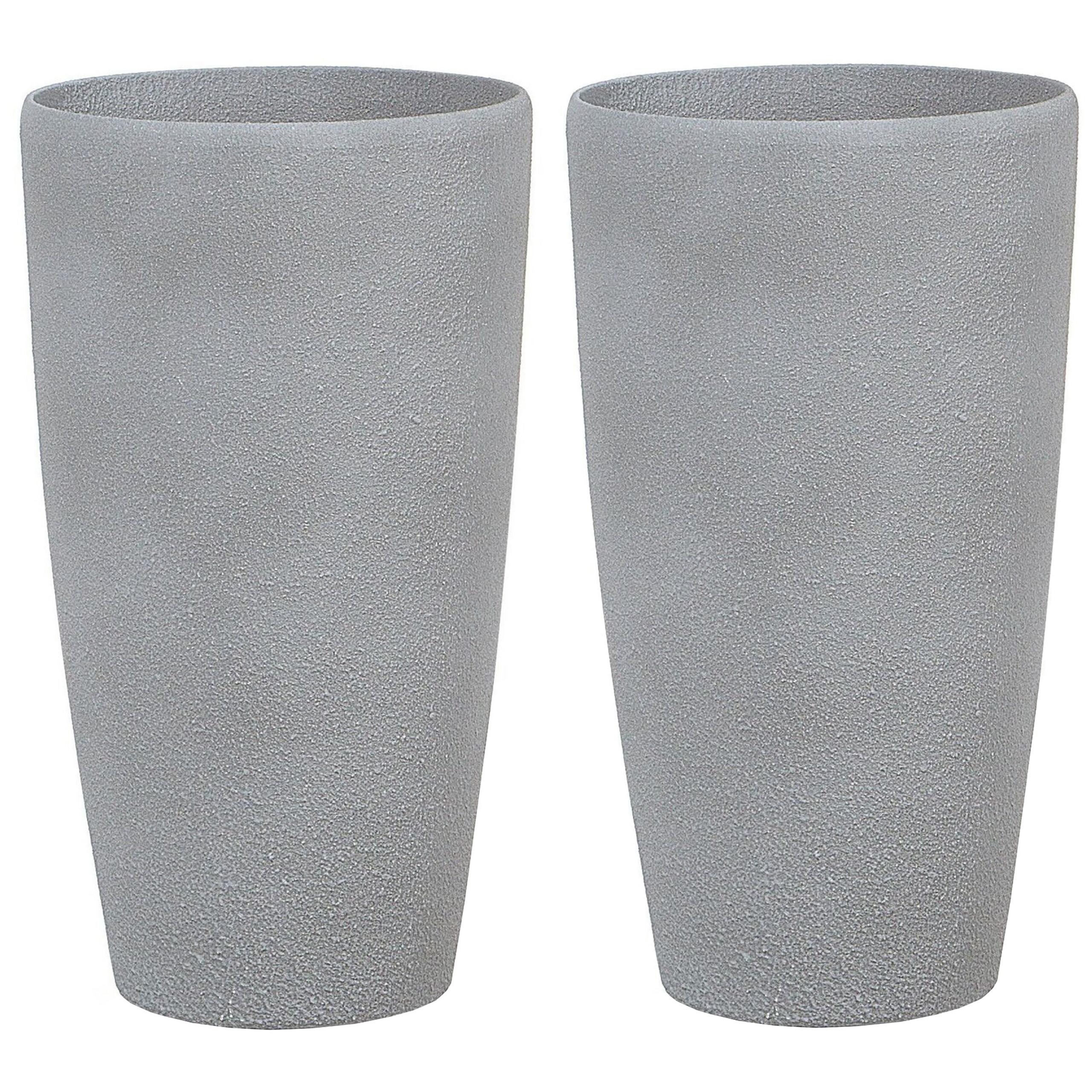 BLUMENTOPF 2er-Set hellgrau rund 31/31/58 cm Abdera - Hellgrau, Stein (58cm) - Beliani