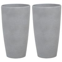 BLUMENTOPF 2er-Set hellgrau rund 31/31/58 cm Abdera - Hellgrau, Stein (58cm) - Beliani