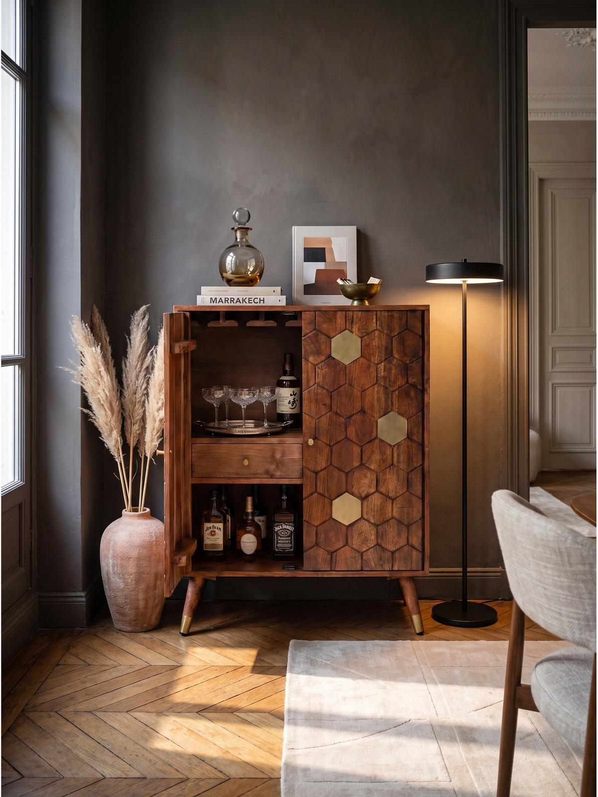HAUSBAR ARENZANO, Akazie Massivholz, Dunkelbraun, 75 x 46 x 96 cm - Dunkelbraun/Braun, Akazienholz/Holz (75/96/46cm) - KADIMA DESIGN