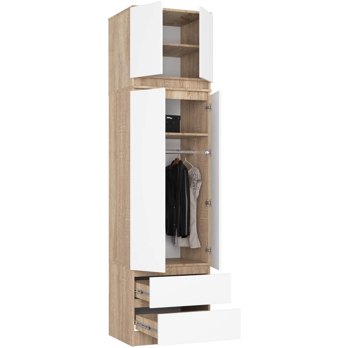 KLEIDERSCHRANK Eiche Sonoma, Weiß 234/60/51 - Weiß, Holzwerkstoff (60/234/51cm) - RAUMHIRSCH FURNITURE