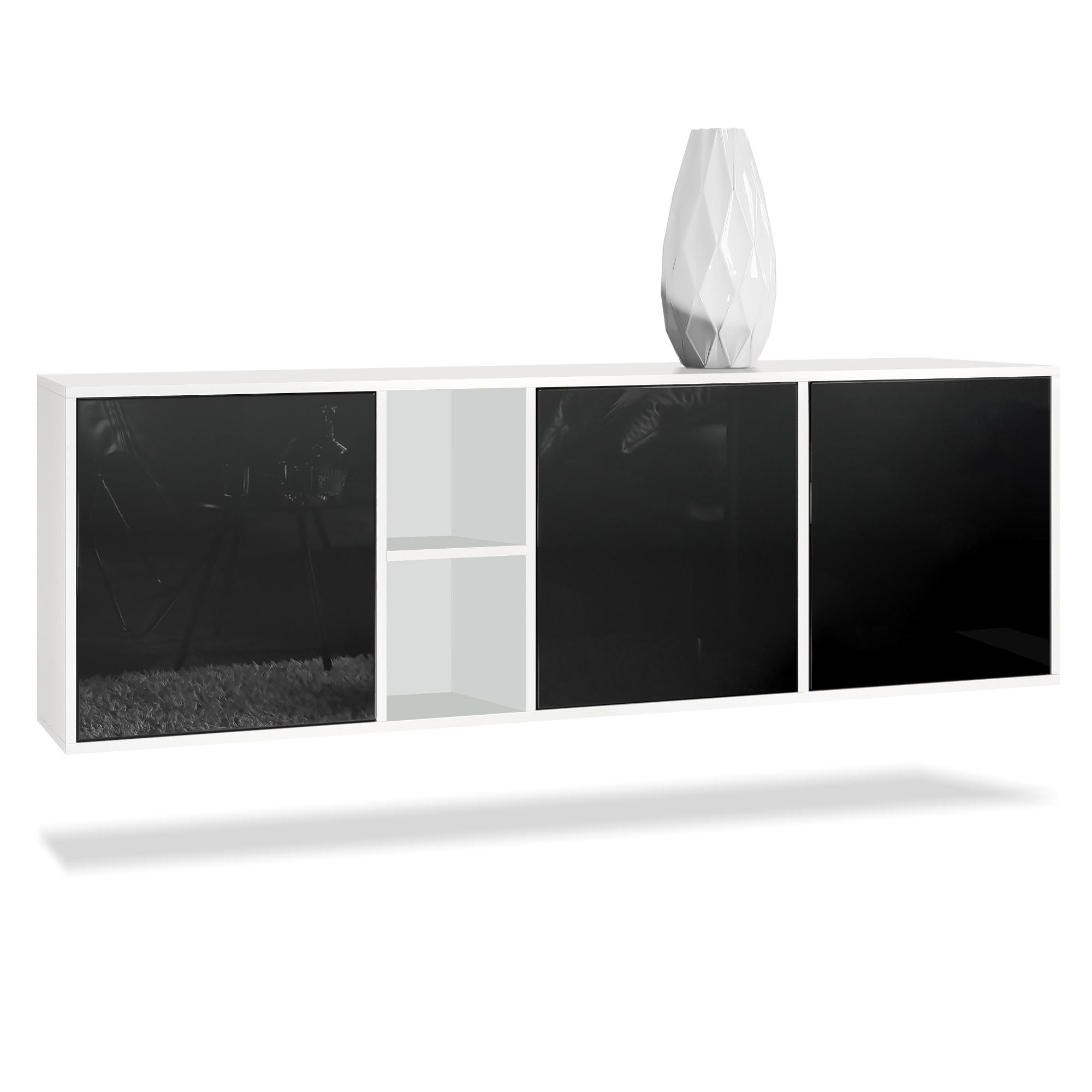 SIDEBOARD Cuba Türen in Schwarz Hochglanz - Schwarz Hochglanz, Holzwerkstoff (182/53/35cm) - Vladon