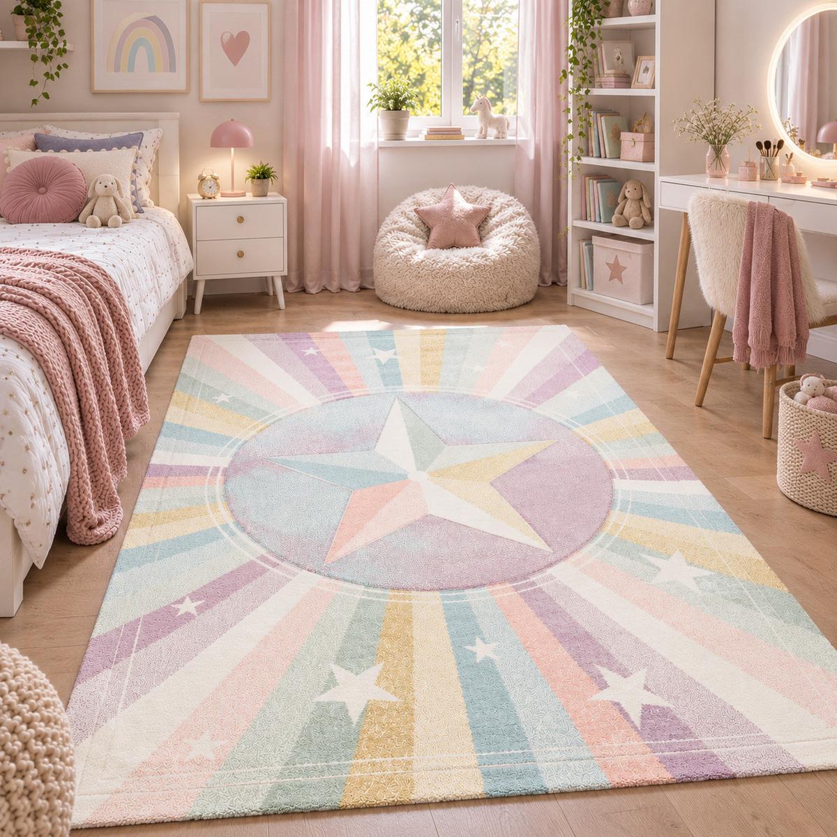 KINDER TEPPICH MAUI KIDS RAINBOW STAR - Multicolor, Textil (140/200cm) - Pergamon