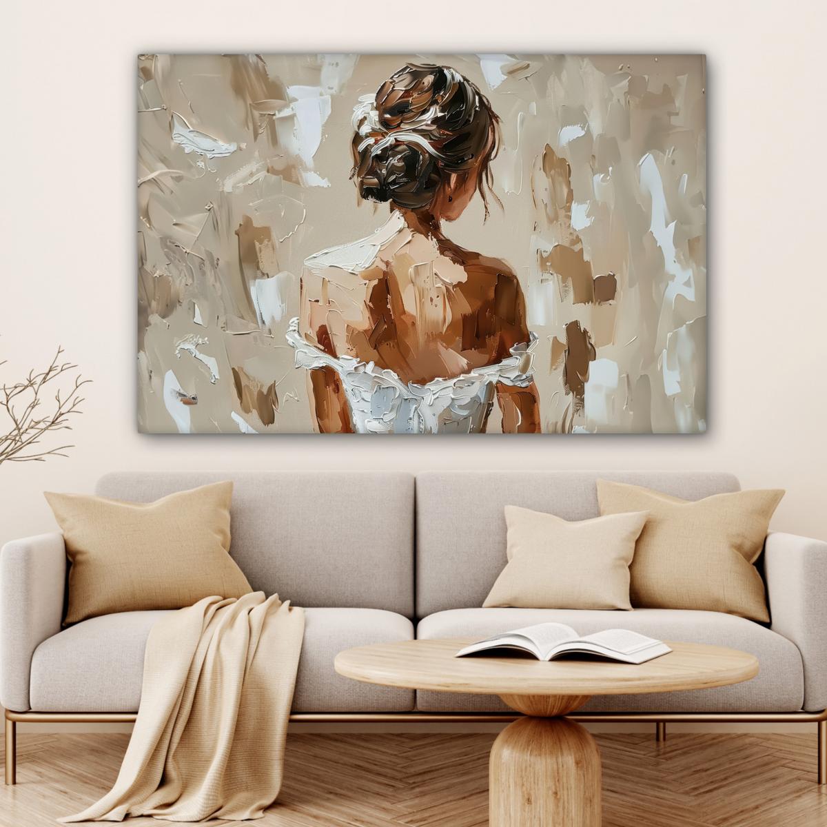 LEINWANDBILD Frau - Farbe - Abstrakt - Beige - Modern Groß 140x90 cm - Sandfarben, Textil (140/90cm) - MuchoWow