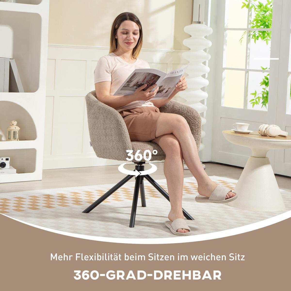 ARMLEHNENSTUHL Loungesessel mit Armlehne, 360° Drehfunktion, Leinenoptik, Hellbraun - Braun, Textil (58.5/78.5/59cm) - HOMCOM