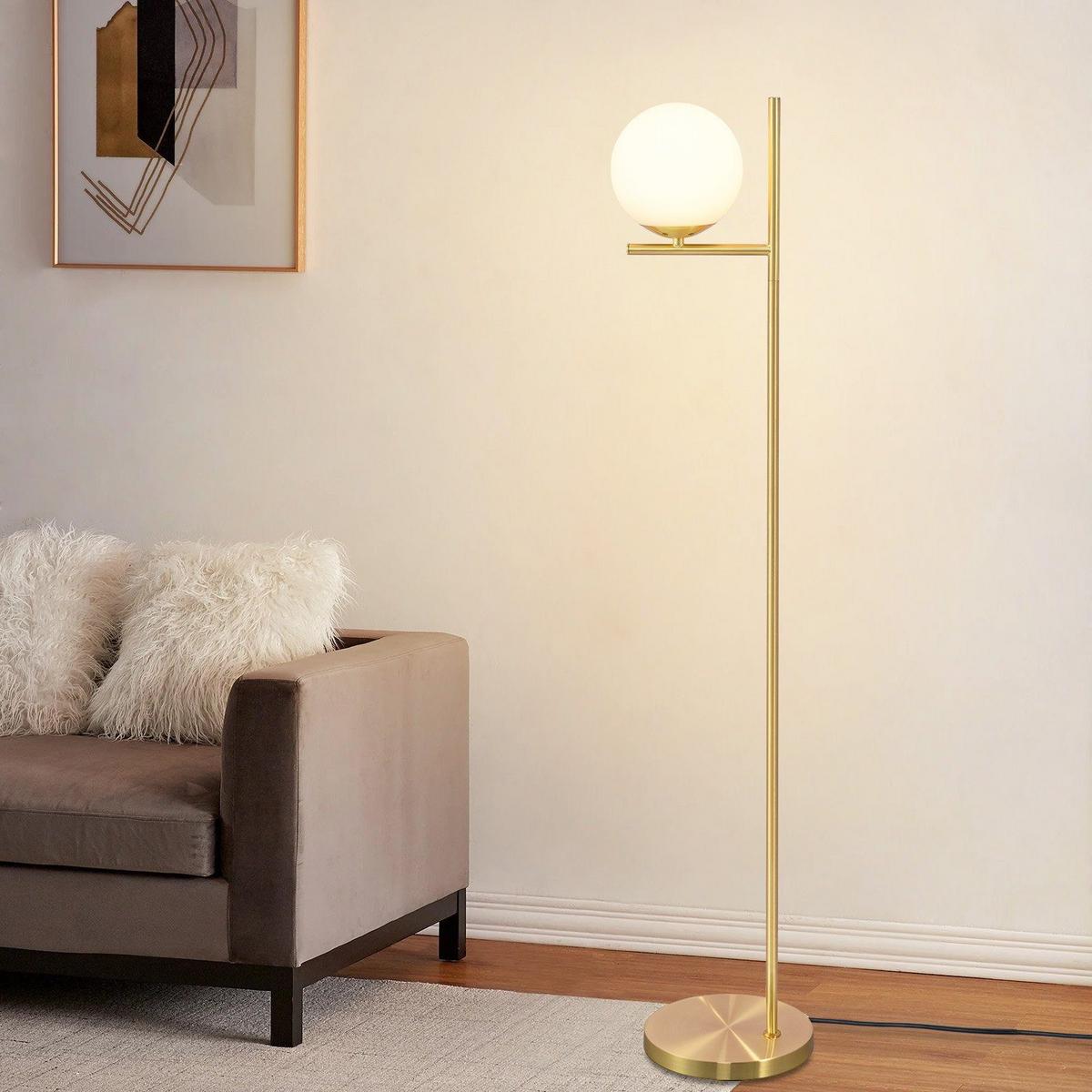 STEHLAMPE Kaelen 20/20/150 cm - Goldfarben/Weiß, Glas/Metall (20/20/150cm) - ZMH