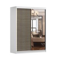 SCHWEBETÜRENSCHRANK Lami S Weiß/Sonoma Eiche + Spiegel, mit LED-Beleuchtung 150cm - Alufarben/Weiß, Glas/Holzwerkstoff (150/200/61cm) - imoebel24