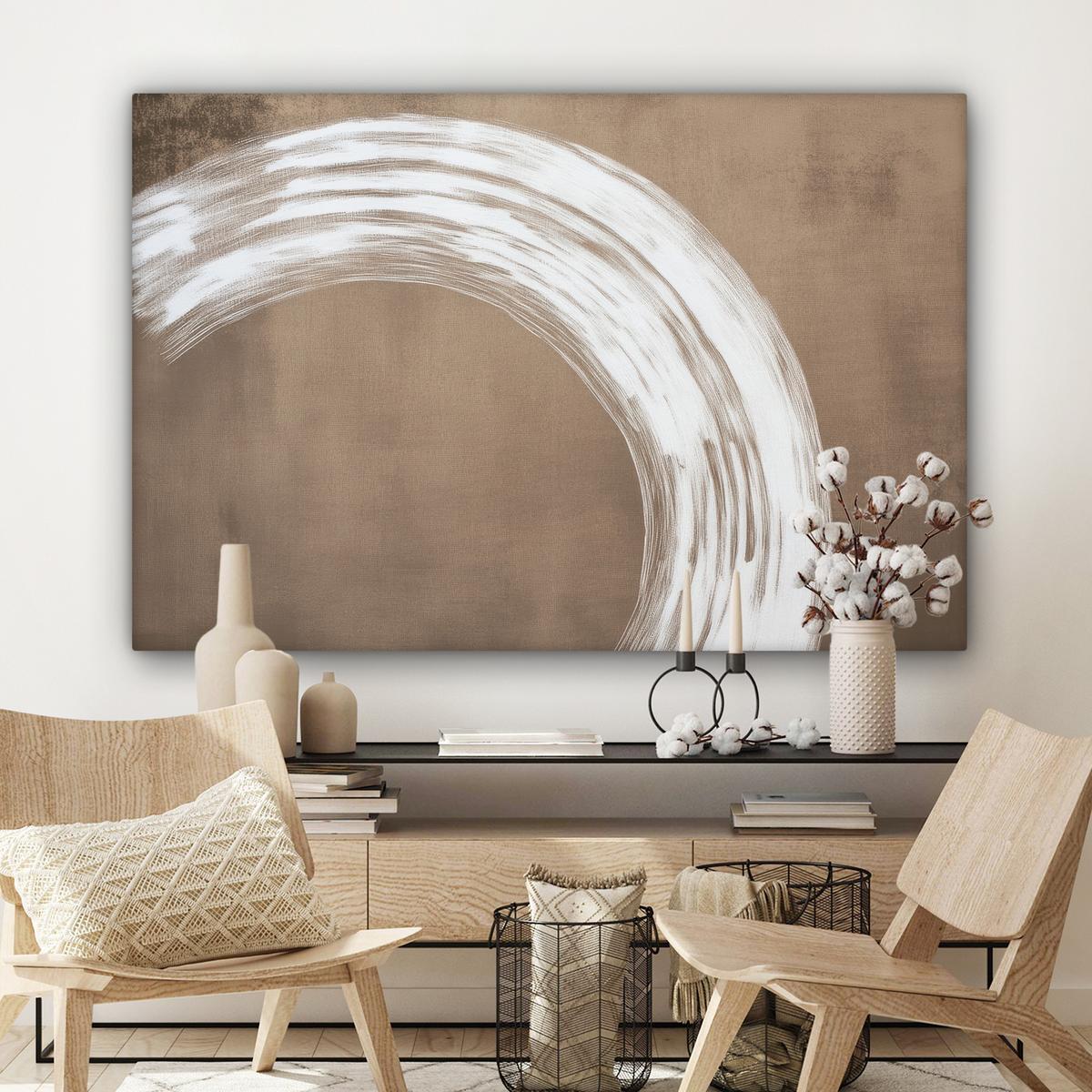LEINWANDBILD Farbe - Braun - Japandi Wohnzimmer Groß 120x80 cm - Kupferfarben, Textil (120/80cm) - MuchoWow