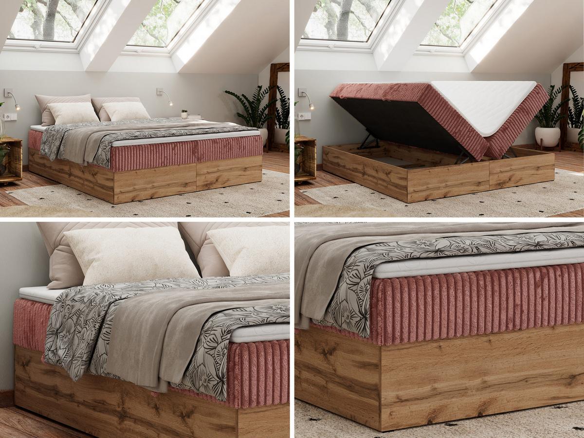 BOXBETT WOOD ZERO 200/200 - Rosa Cord - H4 - Topper T25 - Rosa, Textil (200/200cm) - MKS
