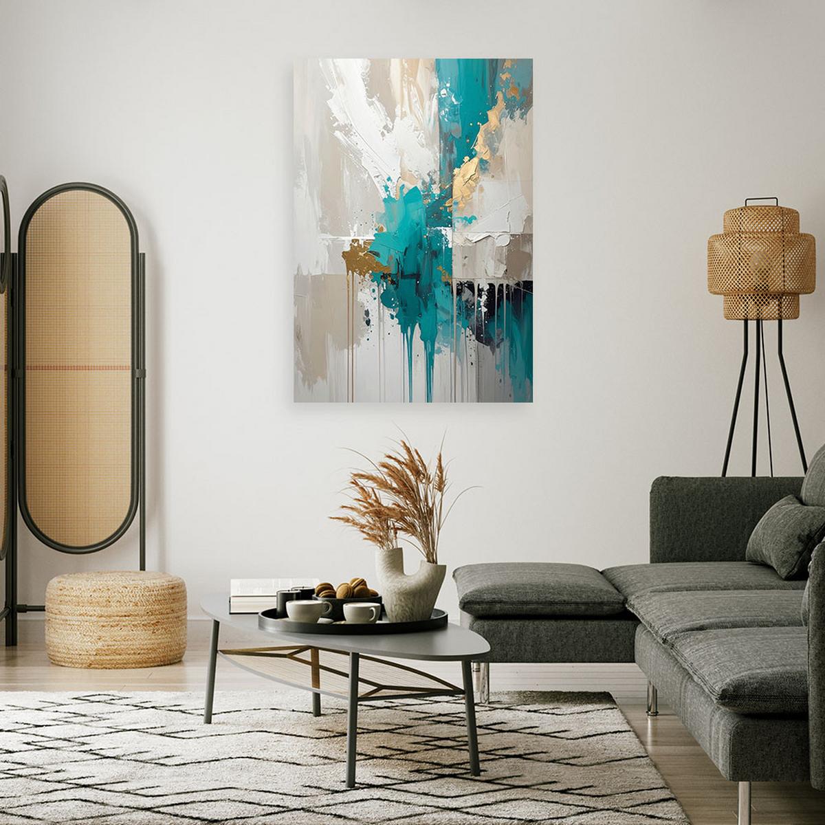WANDBILD, Türkis graue Abstrakt - Türkis, Textil (60/90cm) - Feeby
