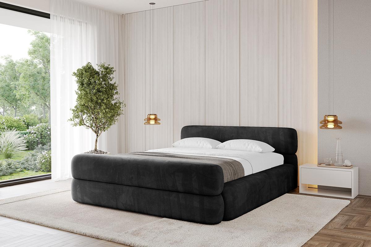 POLSTERBETT mit Bettkasten, Fußteil und Lattenrost, Boxbett mit Matratze H3/H4 - ENORA-Z-V1 180x200 Schwarz - Schwarz, Holzwerkstoff/Textil (180/200cm) - ALTDECOR