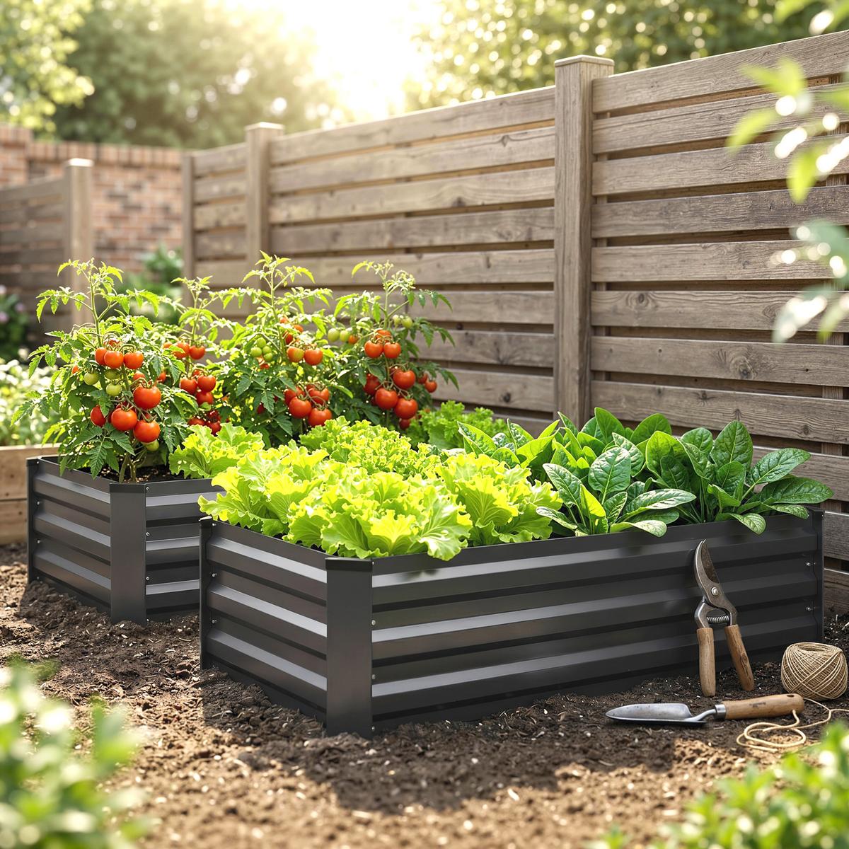 HOCHBEET 2er-Set für Terrasse, Balkon, verzinkter Stahl, Dunkelgrau, 100 x 60 x 30 cm - Dunkelgrau, Metall (60/30/100cm) - Outsunny