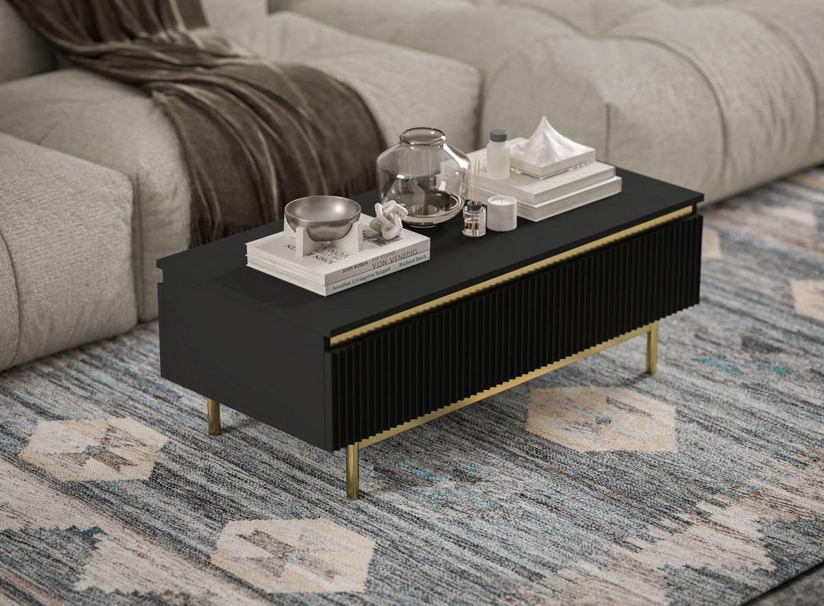COUCHTISCH Selene Schwarz matt 109 cm mit Metallrahmen - Goldfarben/Schwarz, Holzwerkstoff/Metall (50/109/39cm) - Meble Lindner