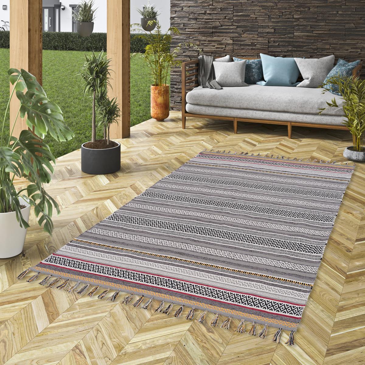 KELIM BAUMWOLLE NATUR TEPPICH GRACE - Grau, Textil (140/200cm) - Pergamon