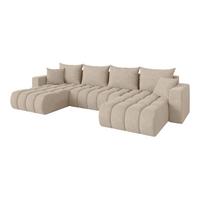 WOHNLANDSCHAFT mit Schlaffunktion und Bettkasten MILA-U-v1 378x194x86 Beige Velours - Schwarz/Sahara, Holzwerkstoff/Kunststoff (378/86/194cm) - ALTDECOR
