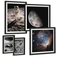 BILDER SET 5er Set - 50x50 cm & 20x30 cm & 40x60 cm Schwarzer Rahmen - Astronautenfoto vom Mond - Schwarz, Kunststoff (40/60cm) - TULUP