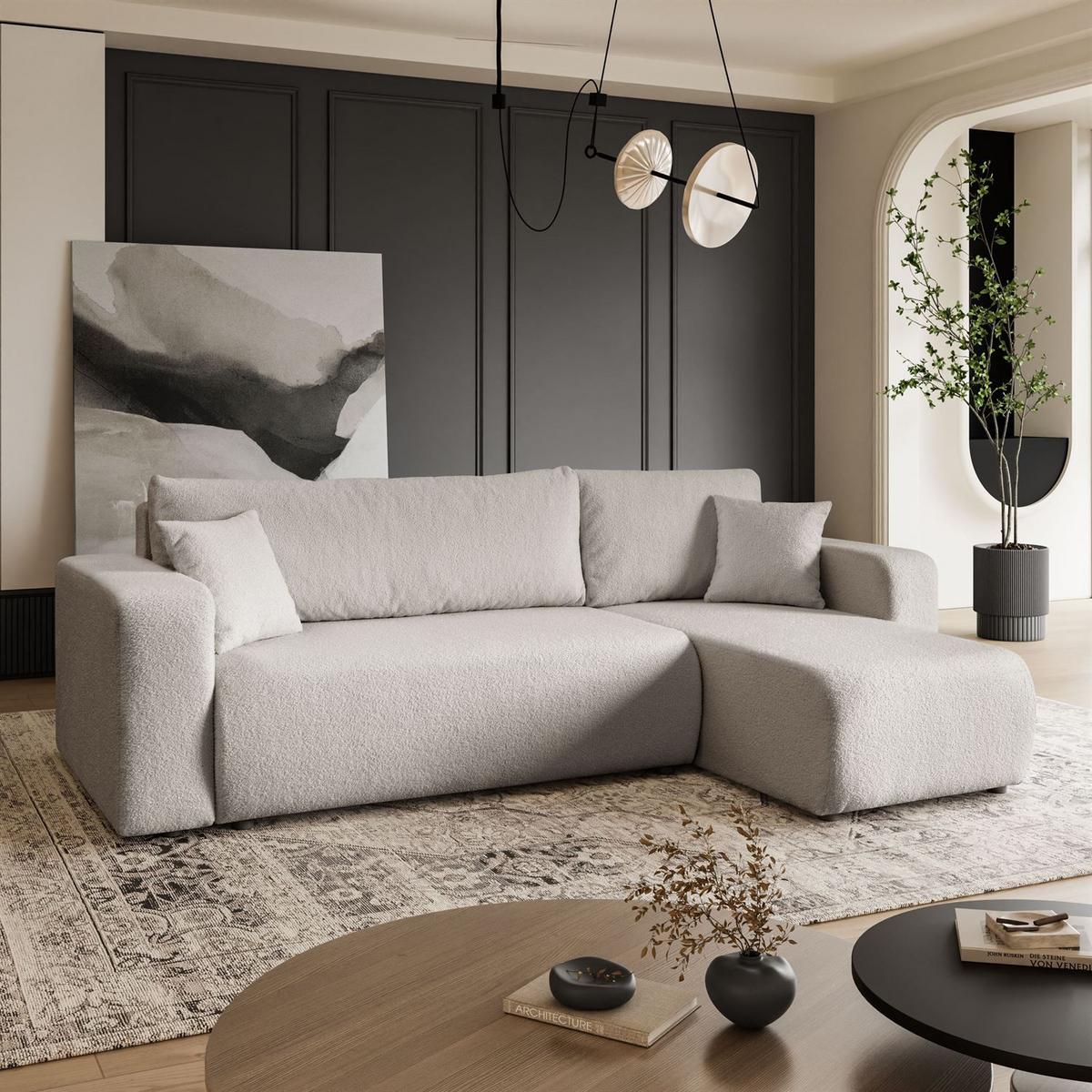 ECKSOFA VESPO L mit Schlaffunktion und Bettkasten - Creme, Textil (247/143cm) - Lookway
