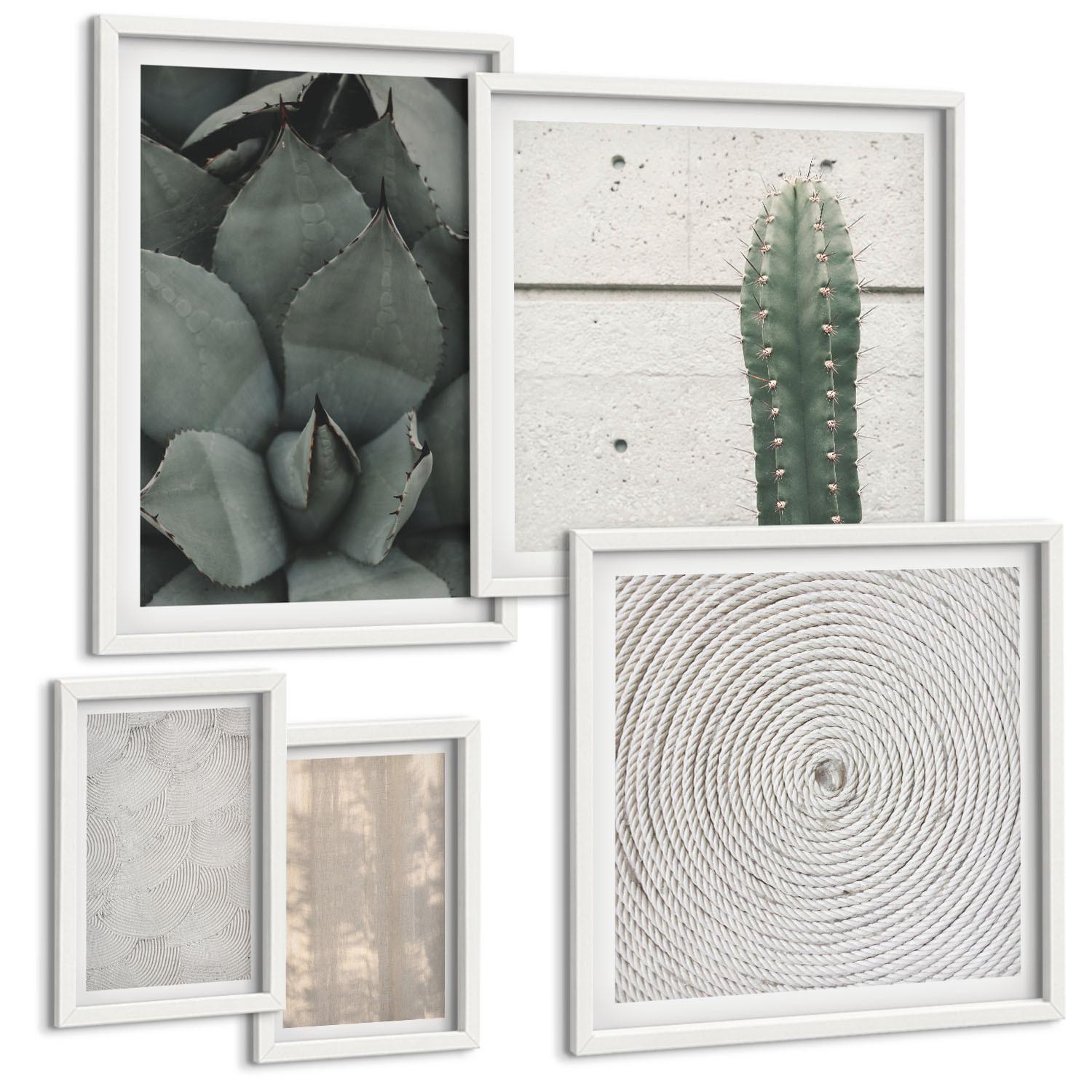 BILDER SET 5er Set - 50x50 cm & 20x30 cm & 40x60 cm Weißer Rahmen - Sommerliche Texturen aus den Tropen - Weiß, Kunststoff (40/60cm) - TULUP