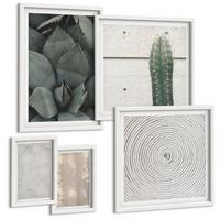 BILDER SET 5er Set - 50x50 cm & 20x30 cm & 40x60 cm Weißer Rahmen - Sommerliche Texturen aus den Tropen - Weiß, Kunststoff (40/60cm) - TULUP