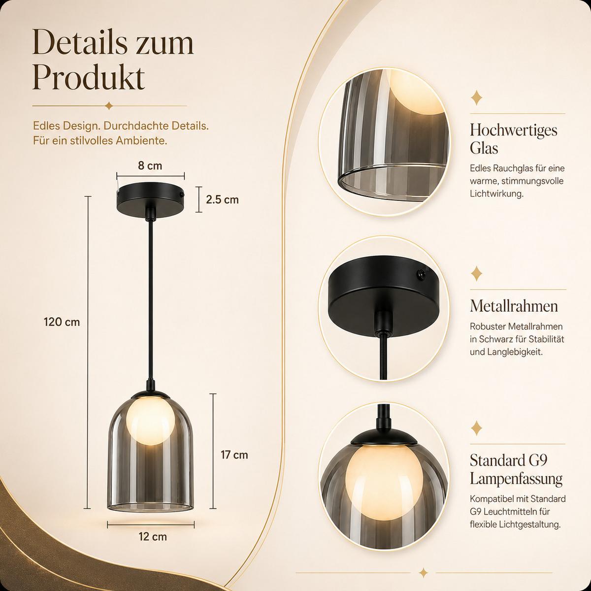 HÄNGELEUCHTE Tharm 12/12/142.5 cm - Schwarz, Metall (142.5/12/12cm) - ZMH