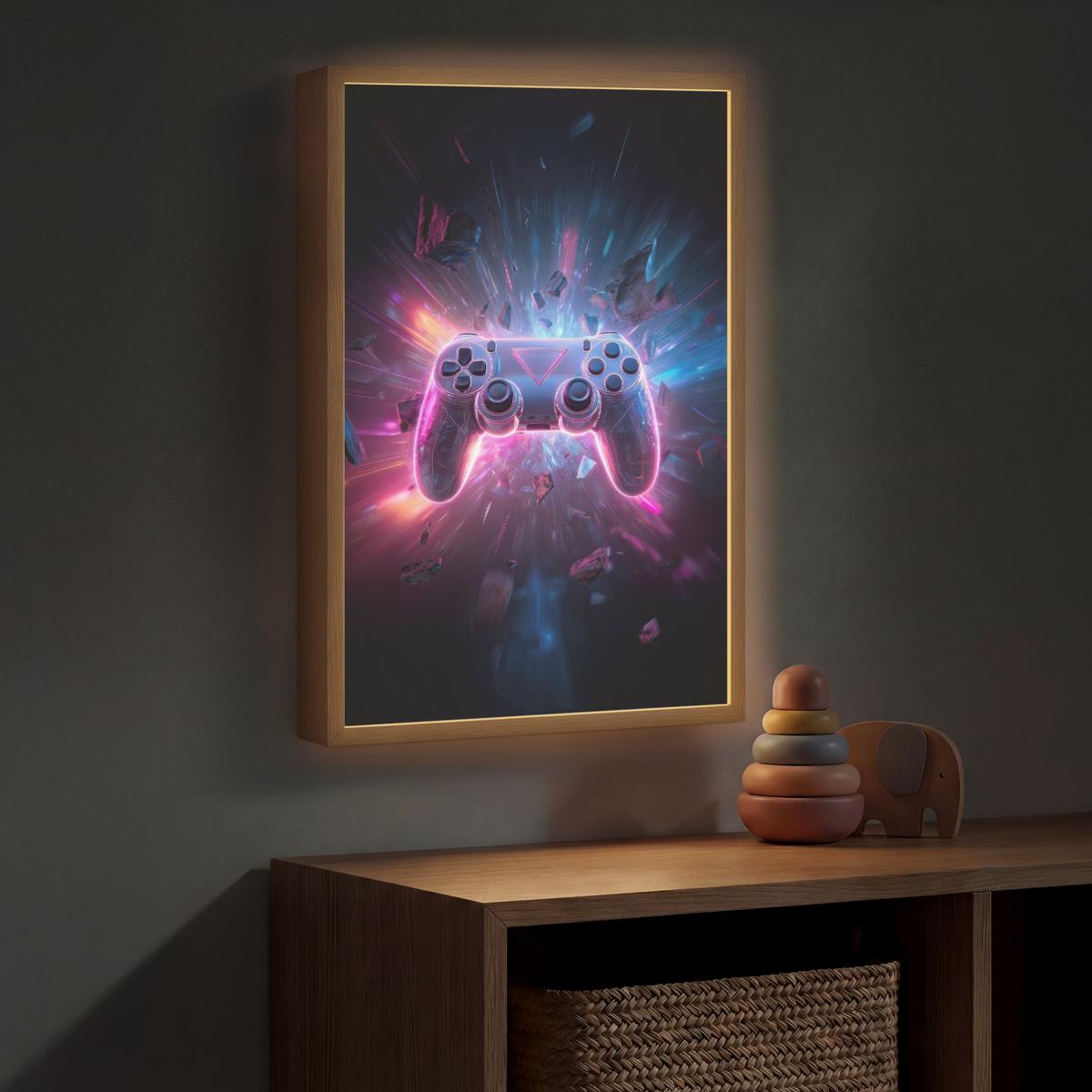 NACHTTISCHLAMPE MIT AKKU Controller - Neon - Explosion - Abstrakt 40x60 cm - Violett, Holzwerkstoff (8/40/60cm) - OnlyWow