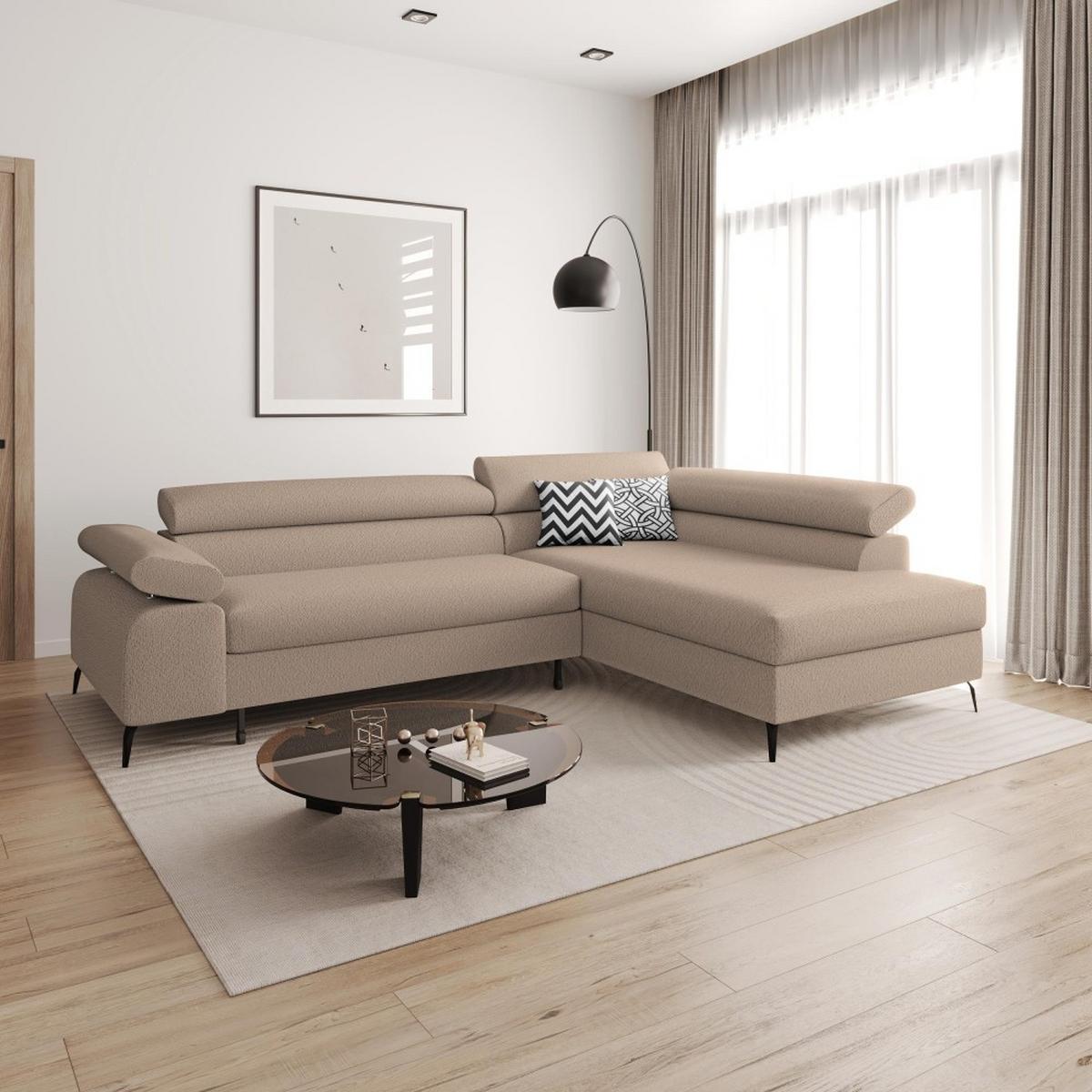 ECKSCHLAFSOFA Mellow mit Bettkasten, Hellbraun, rechts - Hellbraun/Schwarz, Textil (270/205cm) - Beautysofa
