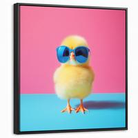LEINWAND Bilder mit Rahmen - Chick - Sonnenbrille - Blau - 50x50 - Pink, Textil (50/50cm) - MuchoWow